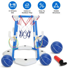 Pool Basketball Hoop Toy Set with 4 Balls and 4 Rings
