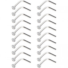 DESIGNICE L Shaped Clear, Crystals Stainless Steel 20 Gauge Nose Ring Studs, 20 Pieces