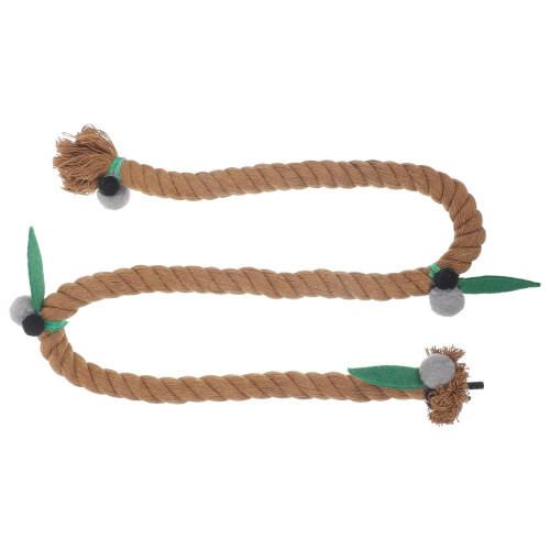 Poleiro para pássaros em corda de algodão com base de madeira e metal.