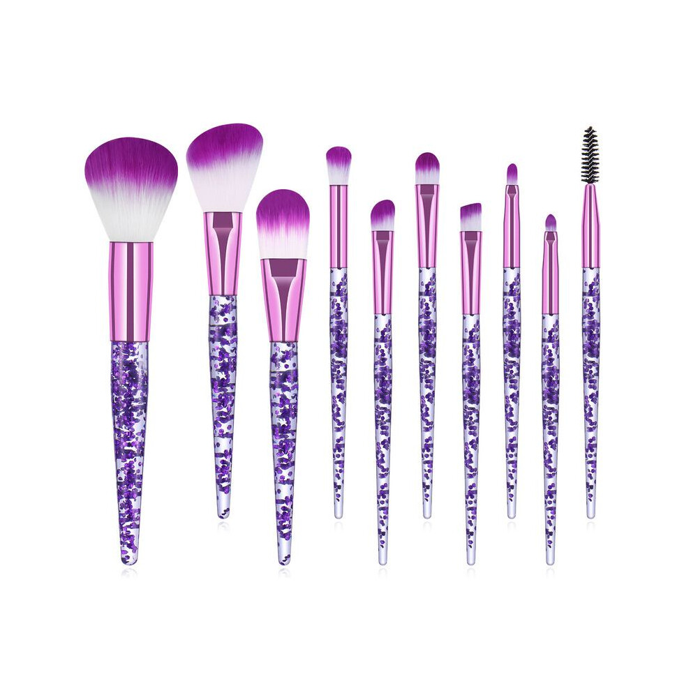 Purple (Purple) 10Pcs Professional Crystal Diamond Makeup Brush Set Blusher Foundation Cosmetic