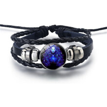 Verstelbare leren armband met sterrenbeeldmotief, gemaakt van legering.