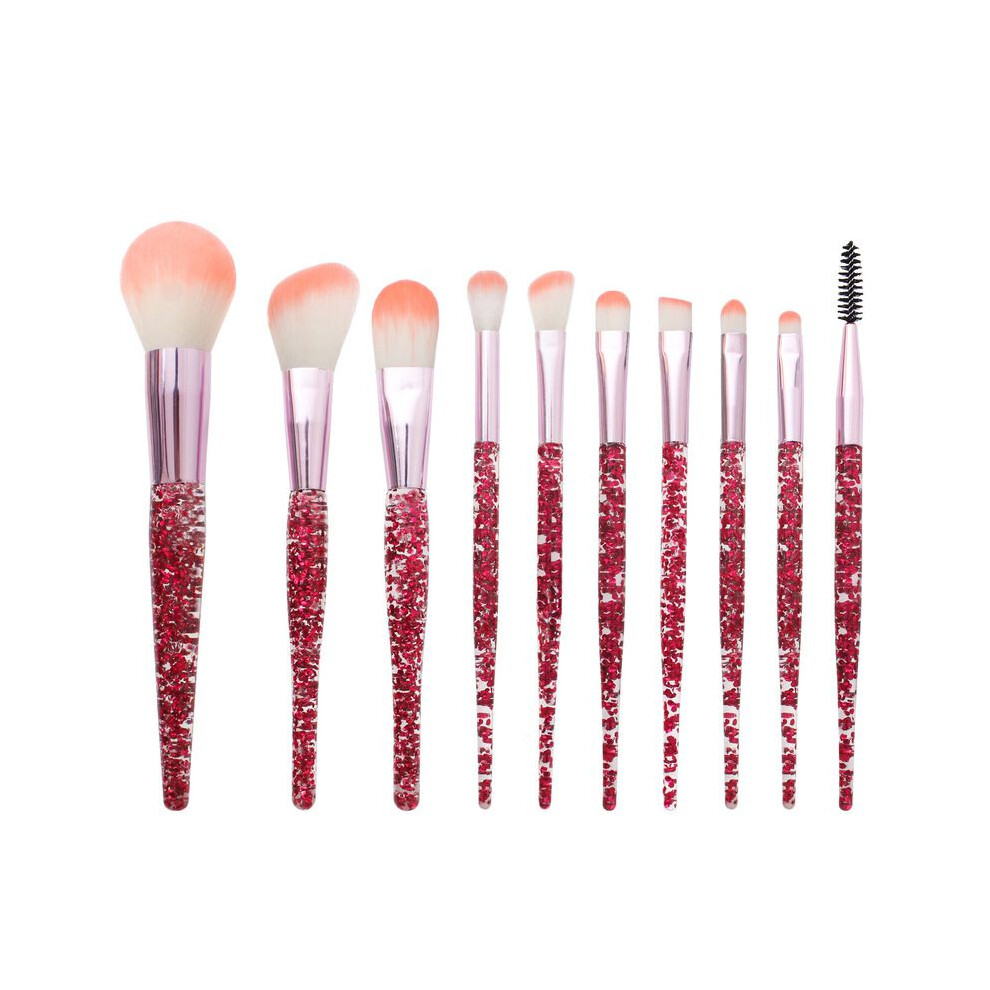Red (Red) Crystal 10Pcs Professional Diamond Makeup Brush Set Blusher Cosmetic Foundation