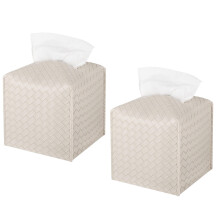 Couvercle carré en cuir PU pour boîte à mouchoirs 5" x5" x5" ivoire (2