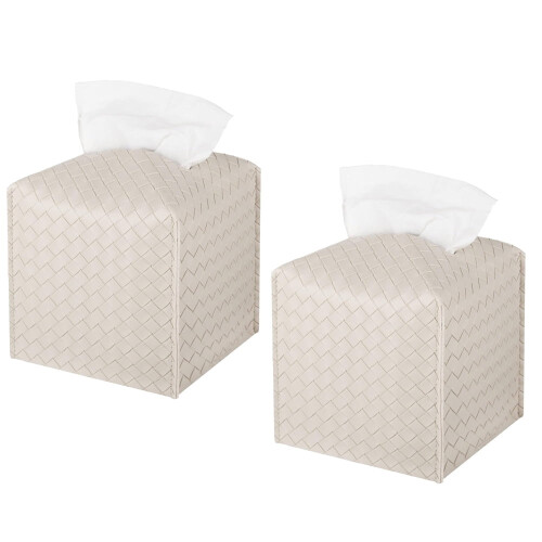 Firkantet PU lærvevsdeksel5" x5" x5" elfenben (2