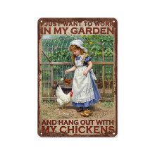 12x16" Rustic Metal Garden Sign: "I Just Want To Work In My Garden And Hang Out With My Chickens" – Perfect Gift for Gardeners, Compatible with