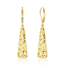 Dangle French Leverback Hammer Square Bar Long Drop Earrings, 925 Sterling Silver, 14K Gold Plated