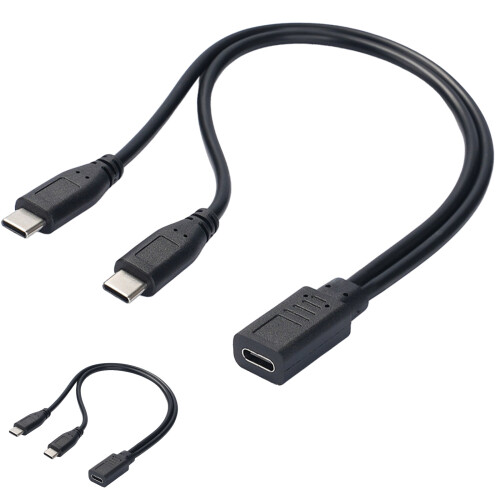 USB-C splitterkabel 1 naar 2, 30 cm, metaalversterkt