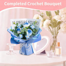 Hand-Knitted Blue Crochet Flower Bouquet 14"