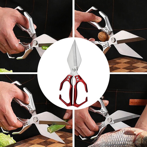 Ciseaux de cuisine en acier inoxydable rouge 23,5 x 10,5 cm 1