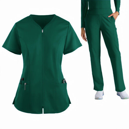 Ensemble de blouse d'infirmière : haut à manches courtes et col en V et taille élastiquée 1