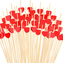 100 Pcs Pink Heart Cocktail Picks, 4.7", Bamboo Appetizer Toothpicks for Valentine's, Wedding & Birthday – Compatible with Party Supplies