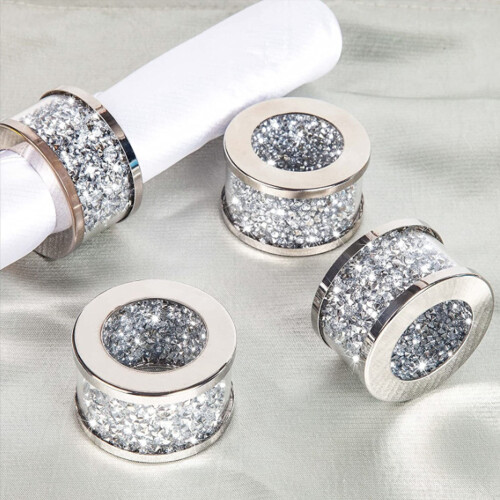 Set mit Kristall-Serviettenringen – Silber, 4 oder 6 Stück 1