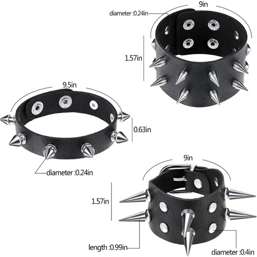 Conjunto de 6 pulseiras de couro com tachas estilo punk 2