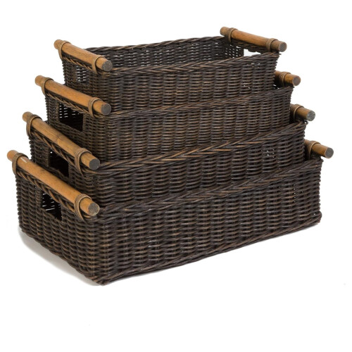 Cesto de armazenamento em vime com alça baixa, tamanho pequeno (15 x 9 x 5 polegadas). 1