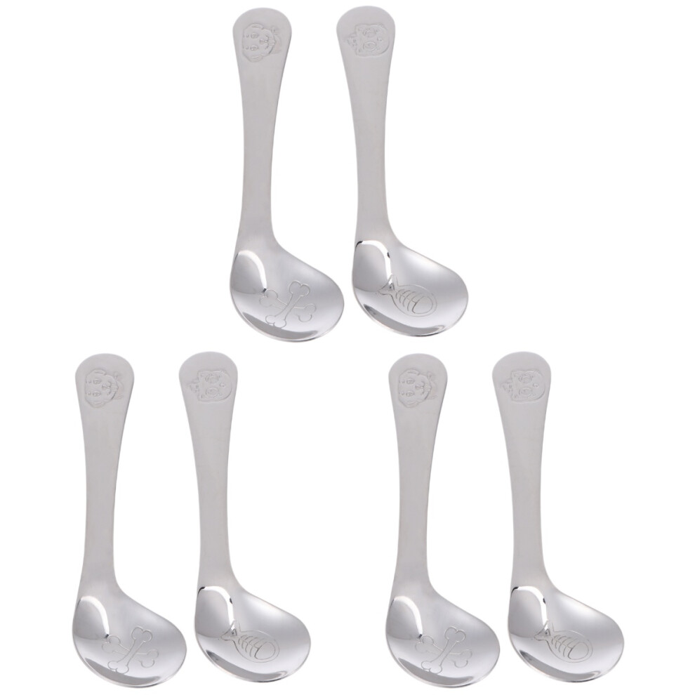 6Pcs Ergonomic Stainless Steel Baby Spoons Cartoon Serving Set Silver Happyyami