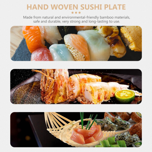 Conjunto de 2 bandejas de bambu cáqui para servir sushi e sobremesas. 1