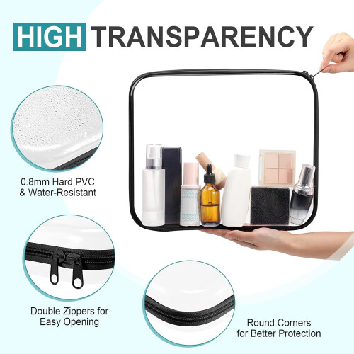 3 Pcs Clear Hard Zipper Case Plastic Pouch for Cosmetics, Travel Organizer, Documents, Electronics 1