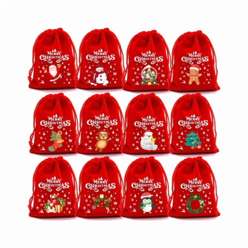 12 sacs à cordon de Noël en peluche 2