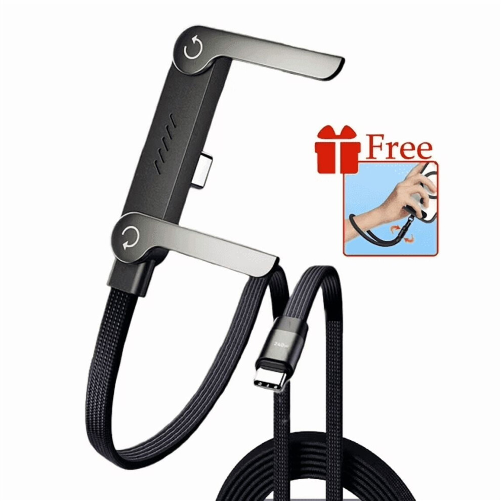 2 In 1 240W Usb-C Charge Cable With Invisible Holder, 1.5M Fast Charging Cable With Folding Phone Stand For Smartphones/Tablets 9178400125980
