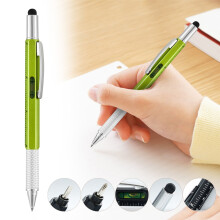 Caneta multifuncional 6 em 1 com ponta stylus, caneta esferográfica e régua.