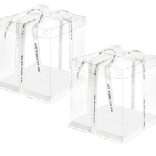 Clear Cake Box 10" x 10" x 9" with Ribbon – 4 Pack