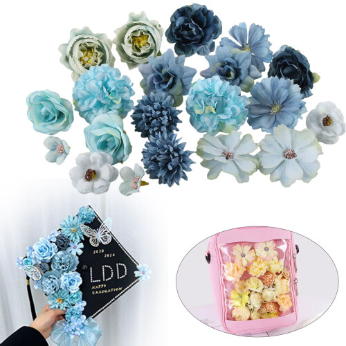 Mini Fabric Rose Heads – Assorted Blue Artificial