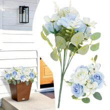 7-Head Artificial Hibiscus Bridal Bouquet Light Blue