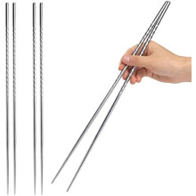 3 paires de baguettes de cuisine extra-longues en acier inoxydable