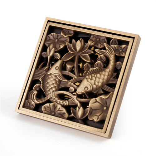Antik bronz sárgaréz padlólefolyó 10x10cm