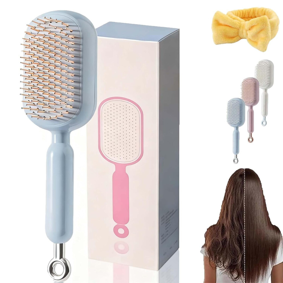 Retractable Cushion Massage Comb, Self Cleaning Hair Brush for Detangling Thick & Curly Hair, Anti Static for Wet/Dry Use