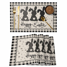 Zwarte konijnen placemats met stippen, 13x19 inch, set van 2