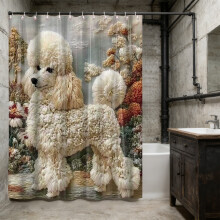 Zasłona prysznicowa z pudlem, 3D, sztuczny haft, 70,87 x 70,87 cala
