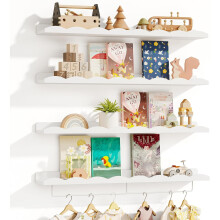 16.5" Floating Nursery Shelves Set of 4, Scalloped Wall Bookshelves with Towel Rack for Kids, Toddler & Baby Room Decor & Storage