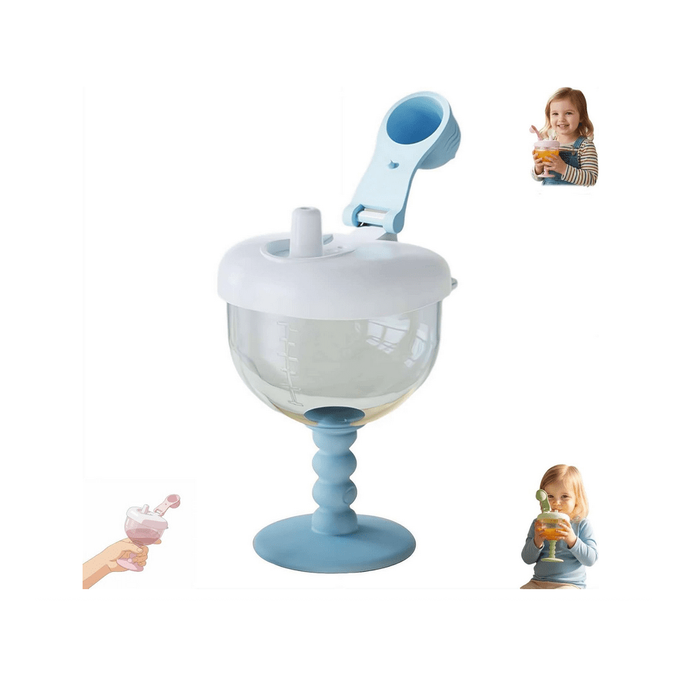 Cute No-Spill Goblet Cup With Lid, Leak-Proof Sippy Cup For Ages 12M+, Easy-Measure Marks, 2Pcs – Compatible With Standard Bottle Warmers Blue