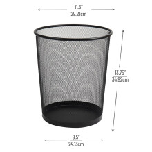 Schwarzer runder Abfalleimer aus Metallgewebe, 11,5" x 13,75" (H), 3er-Pack