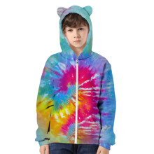 Boys Tie Dye 3D Printed Cat Ears Zipper Hoodie for Children Warm Pullover for Girl and Boy Casual Cool Weather Wear,Z02 Mint Green,6-7 Years