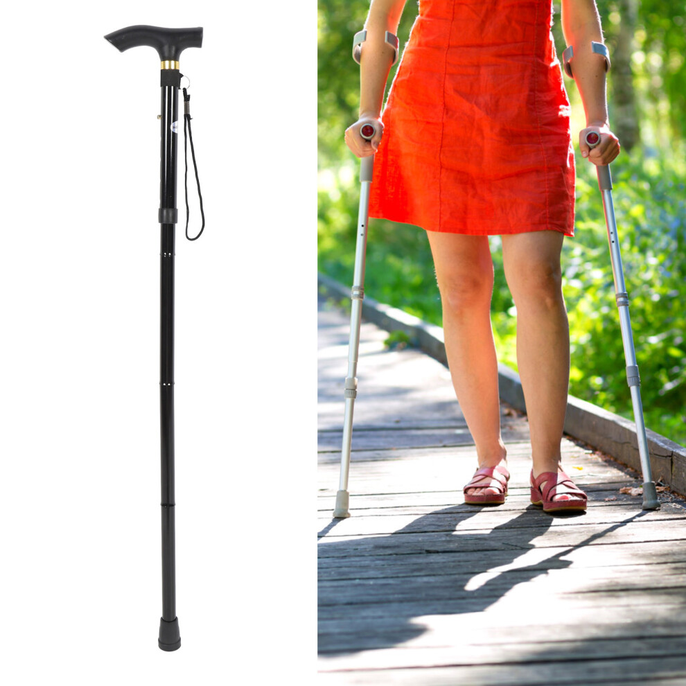 Black Aluminum Alloy Folding Hiking Cane For Elderly & Disabled