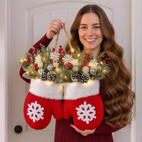 LED Mitten Christmas Wreath with Auto Timer, 35 cm 1