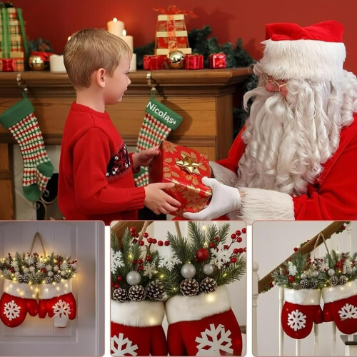 LED Mitten Christmas Wreath with Auto Timer, 35 cm 2
