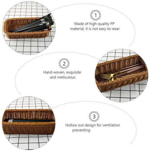 1Pack Brown Wicker Cutlery Basket for and Ventilation 2