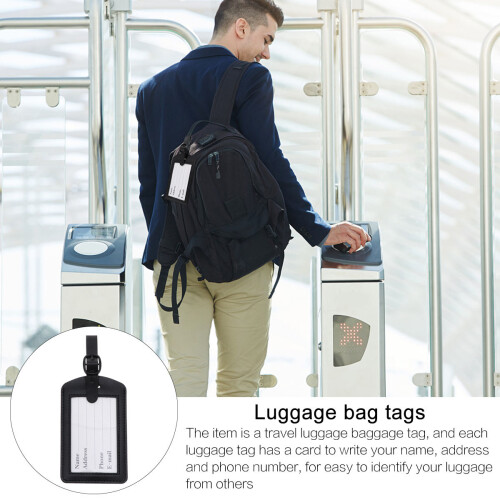 5Pcs Black PU Id Labels Luggage Bag Tags Comfortable Texture 1