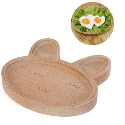 Plato dividido de madera de arce con forma de conejo para niños 1