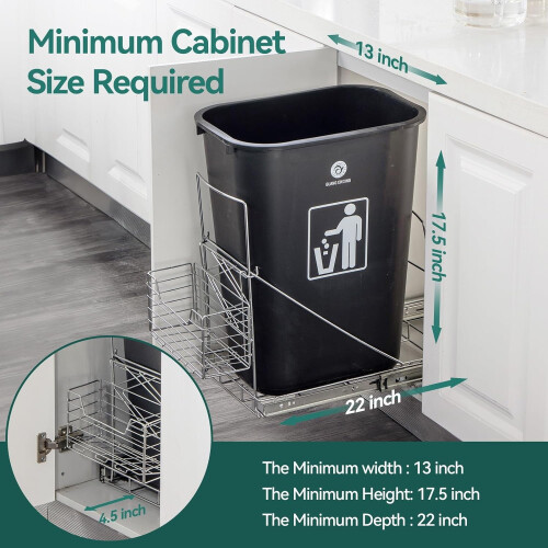 Adjustable Pull Out Under Cabinet Trash Can Rack Fit 7-11Gal Removable Basket for Kitchen Sink 2