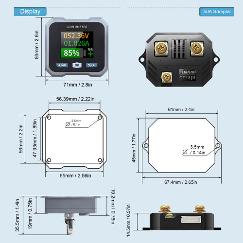 Smart Battery Monitor 1.8" Waterproof BT, 50A, 10-100V, Multi-Function 1