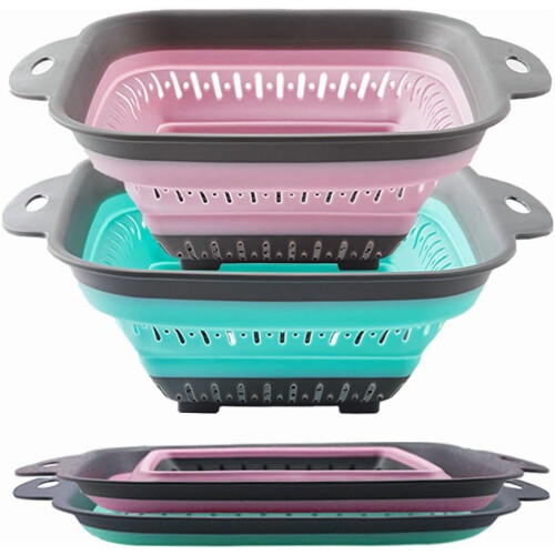 Ensemble de 2 passoires pliables en silicone, carrées et rondes 1