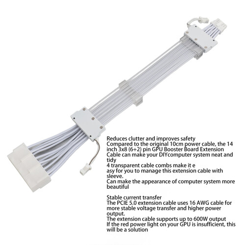 Câble d’extension PCIe 5.0 16AWG blanc RTX3090Ti 2