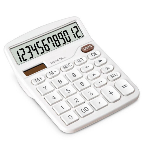 Large White Desktop Calculator with LCD Display, Silent Button, AAA Battery Powered 1