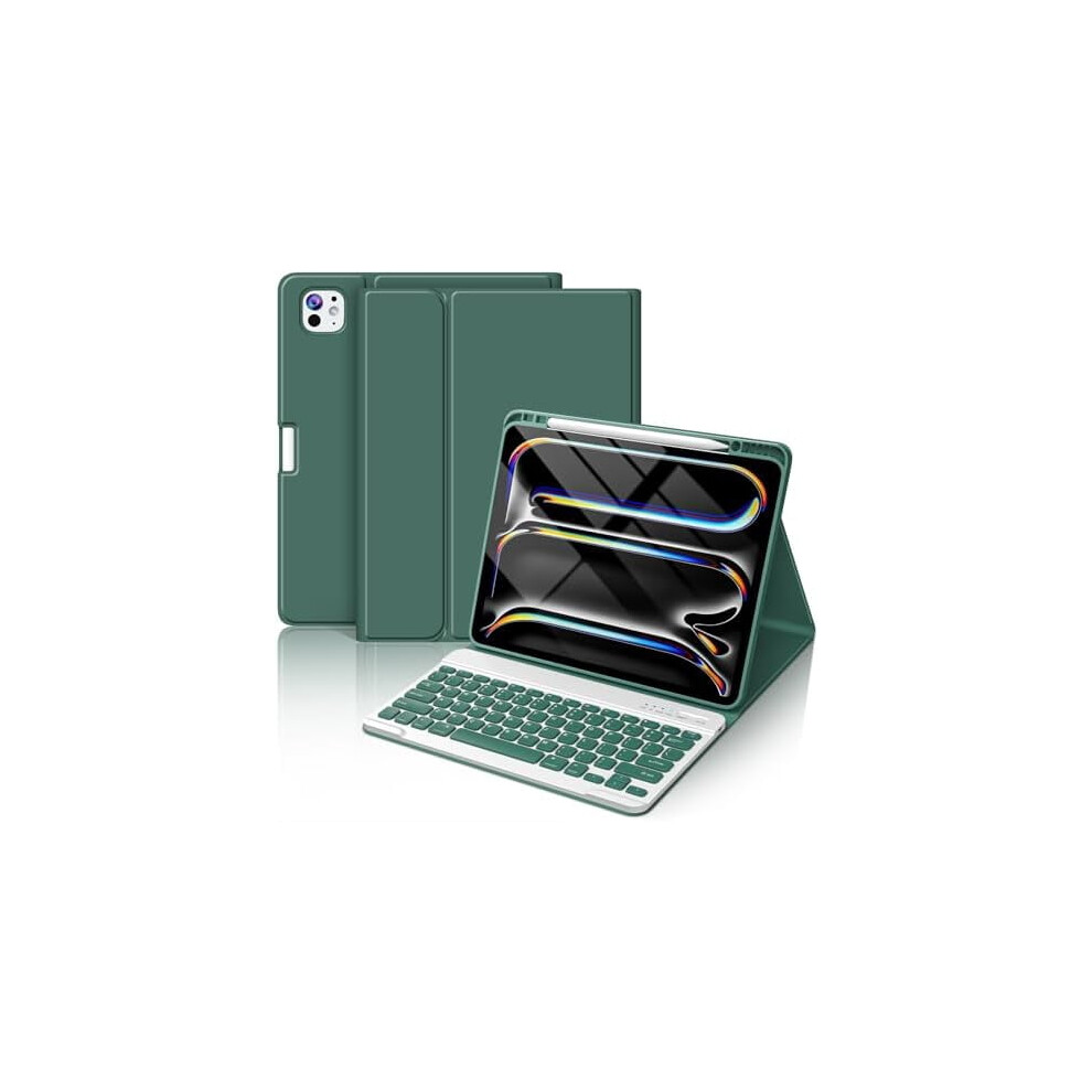 Keyboard Folio Case For Ipad Pro 13" (M5/M4, 2025/2024), Magnetic Detachable Colorful Keys, Pencil Holder Â Green 9178400131165