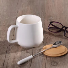 Ceramic Coffee Mug Set with Lids, 2-Pack Big Belly Couple Mugs, Minimalist Design Originality Cups for Him & Her, Gift Set for Coffee Lovers (White)