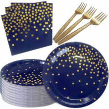 Set di piatti e tovaglioli di carta blu navy e oro, da 7 pollici.